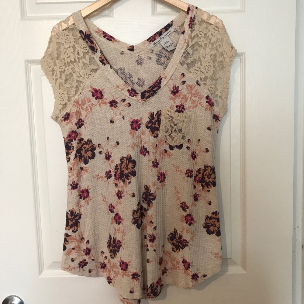 American Rag fitted shirt with lace sleeves